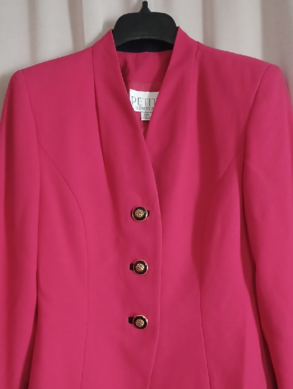 Petite Sophisticate Hot Pink Power Dressing Blazer Contrast Black Cuffs 80s Glam - Picture 3 of 14